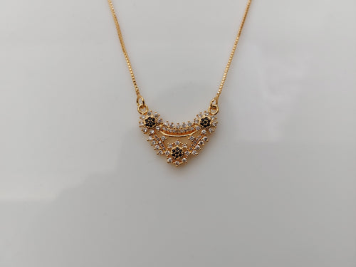 Rose Gold Anti-Tarnish Black & White Stone Pendant Necklace