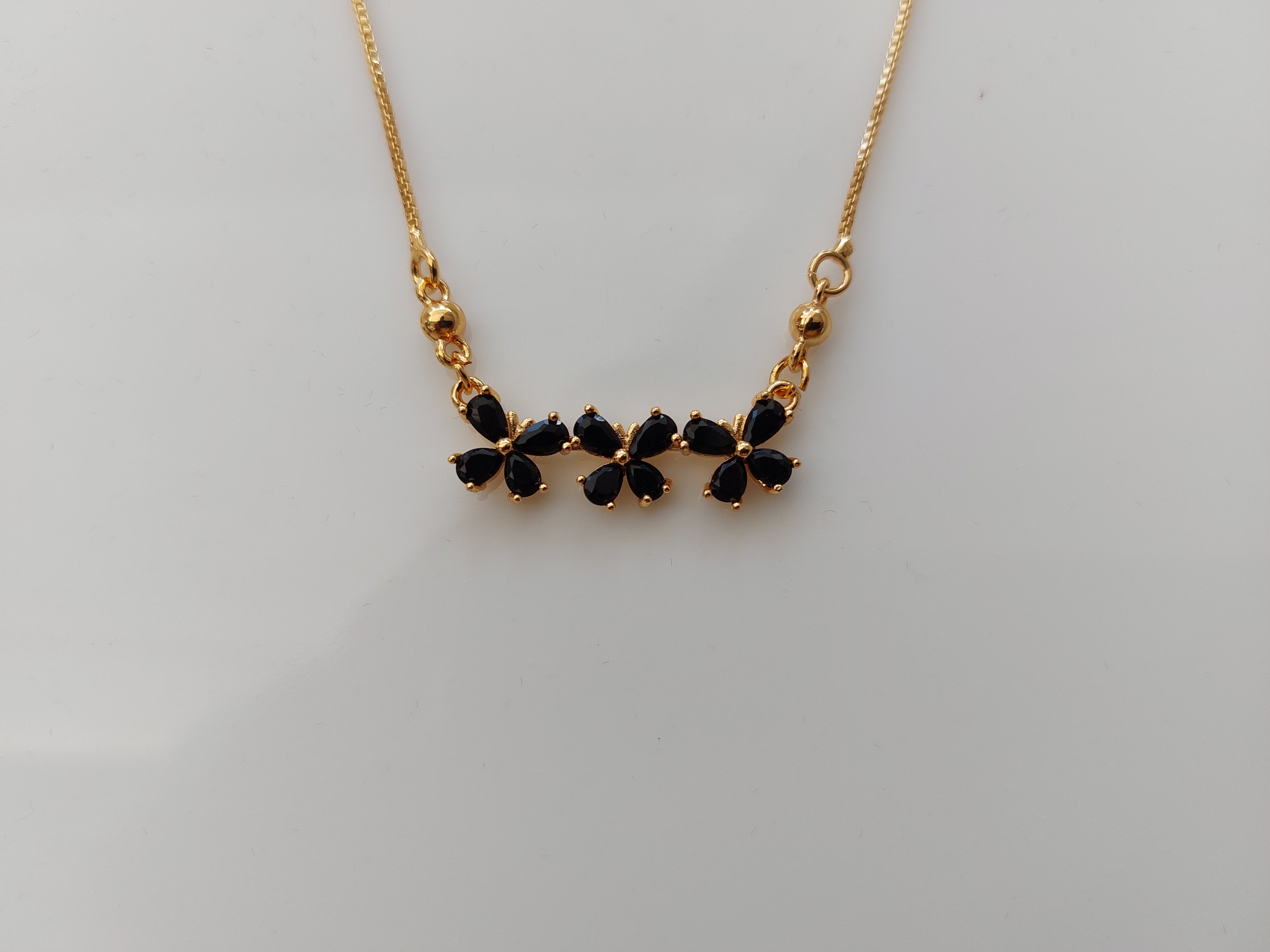 Rose Gold Anti-Tarnish Black & White Stone Pendant Necklace