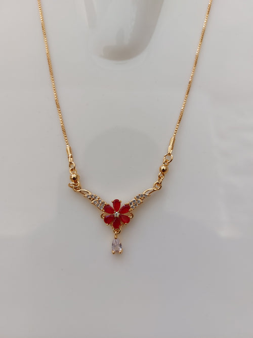 Anti-Tarnish Rose Gold Floral AD Stone Pendant Necklace