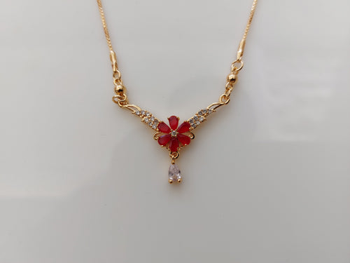 Anti-Tarnish Rose Gold Floral AD Stone Pendant Necklace A
