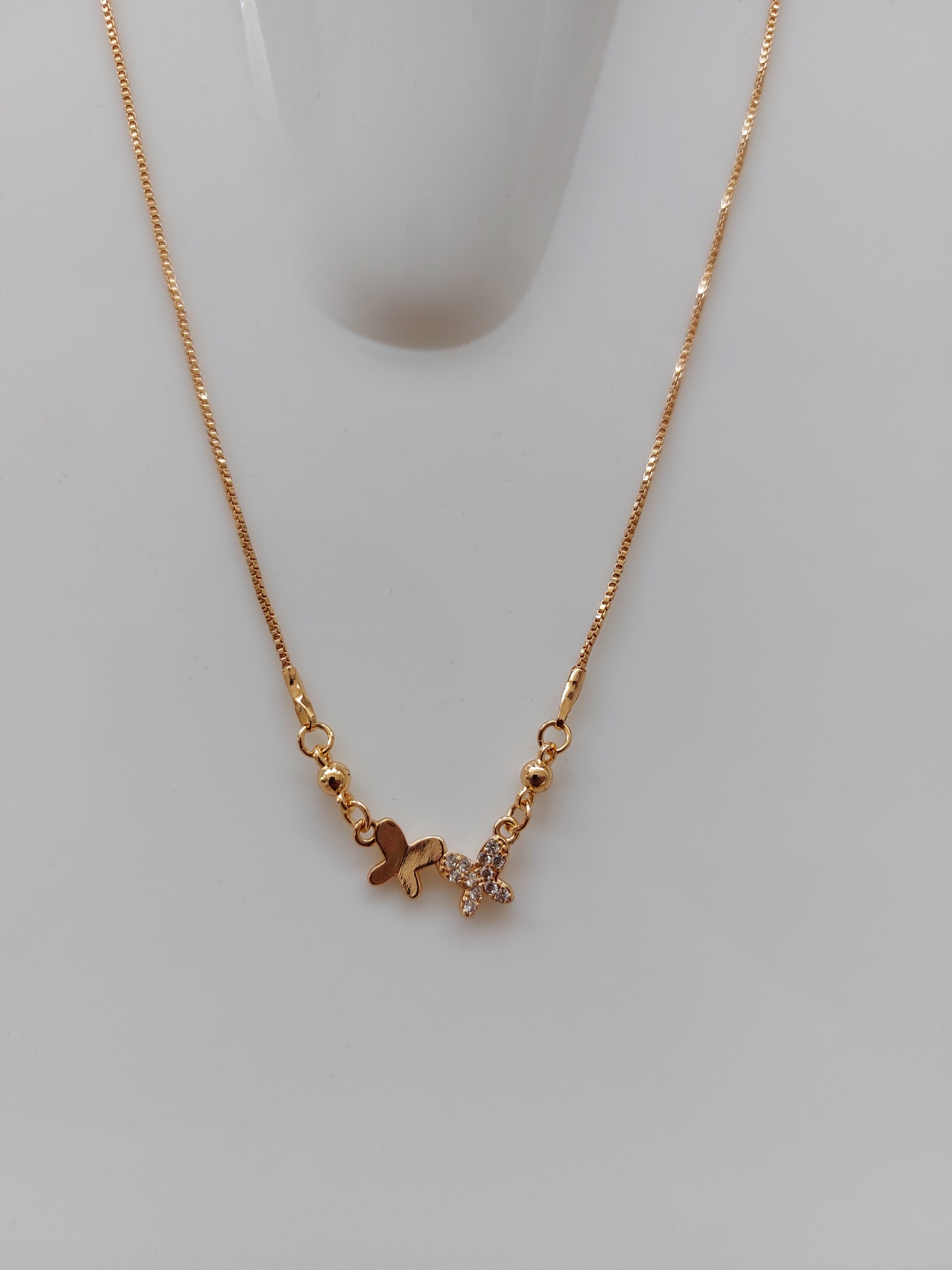 Double Butterfly AD Stone Pendant Necklace – Anti-Tarnish Rose Gold