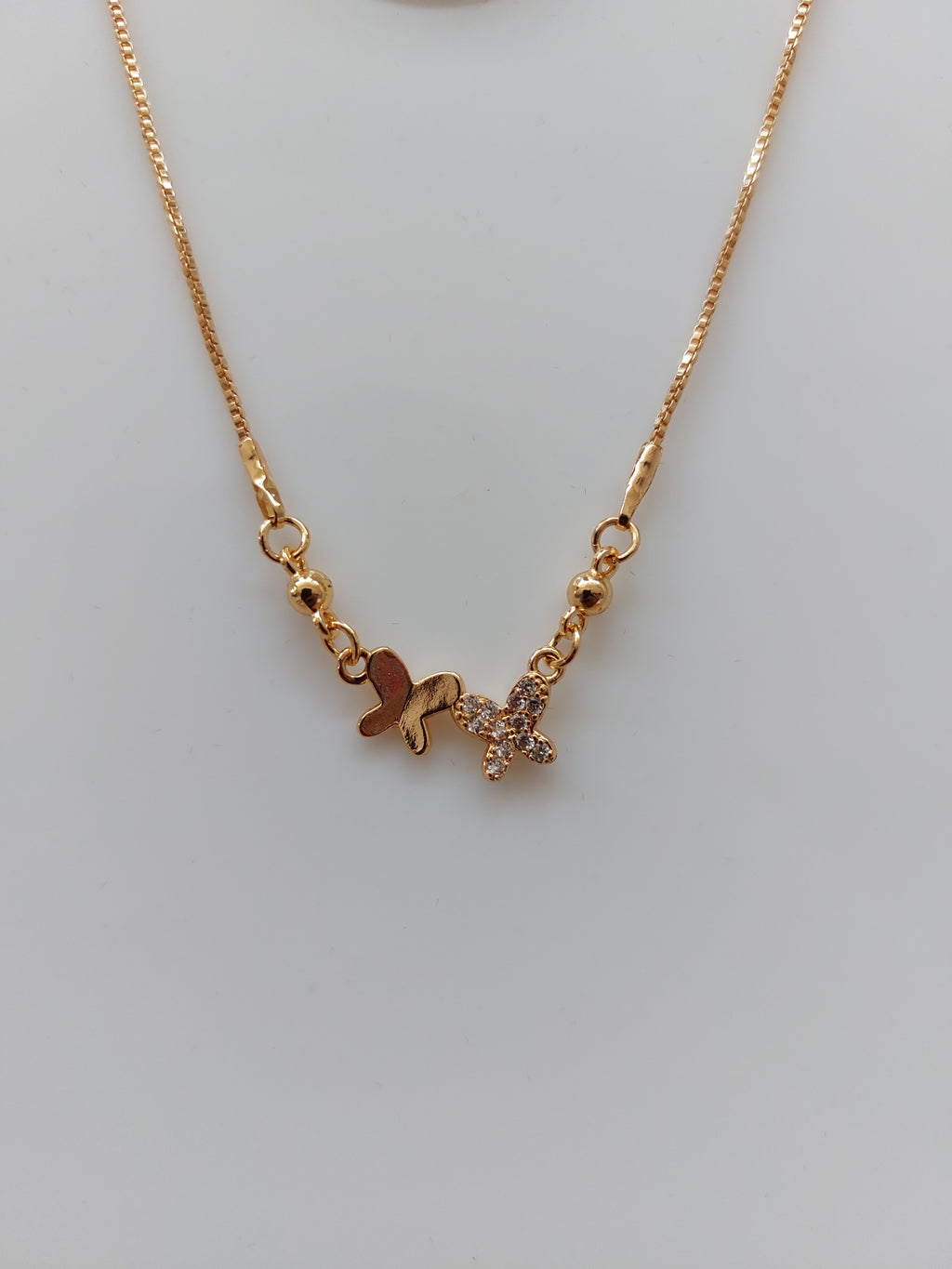 Double Butterfly AD Stone Pendant Necklace – Anti-Tarnish Rose Gold