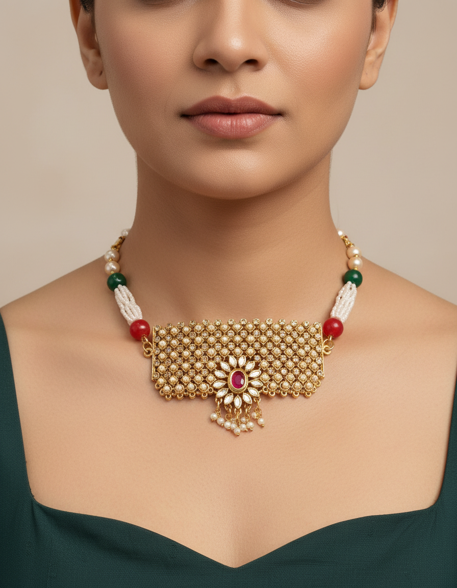 Indian Ethnic Moti Kundan Aad Set