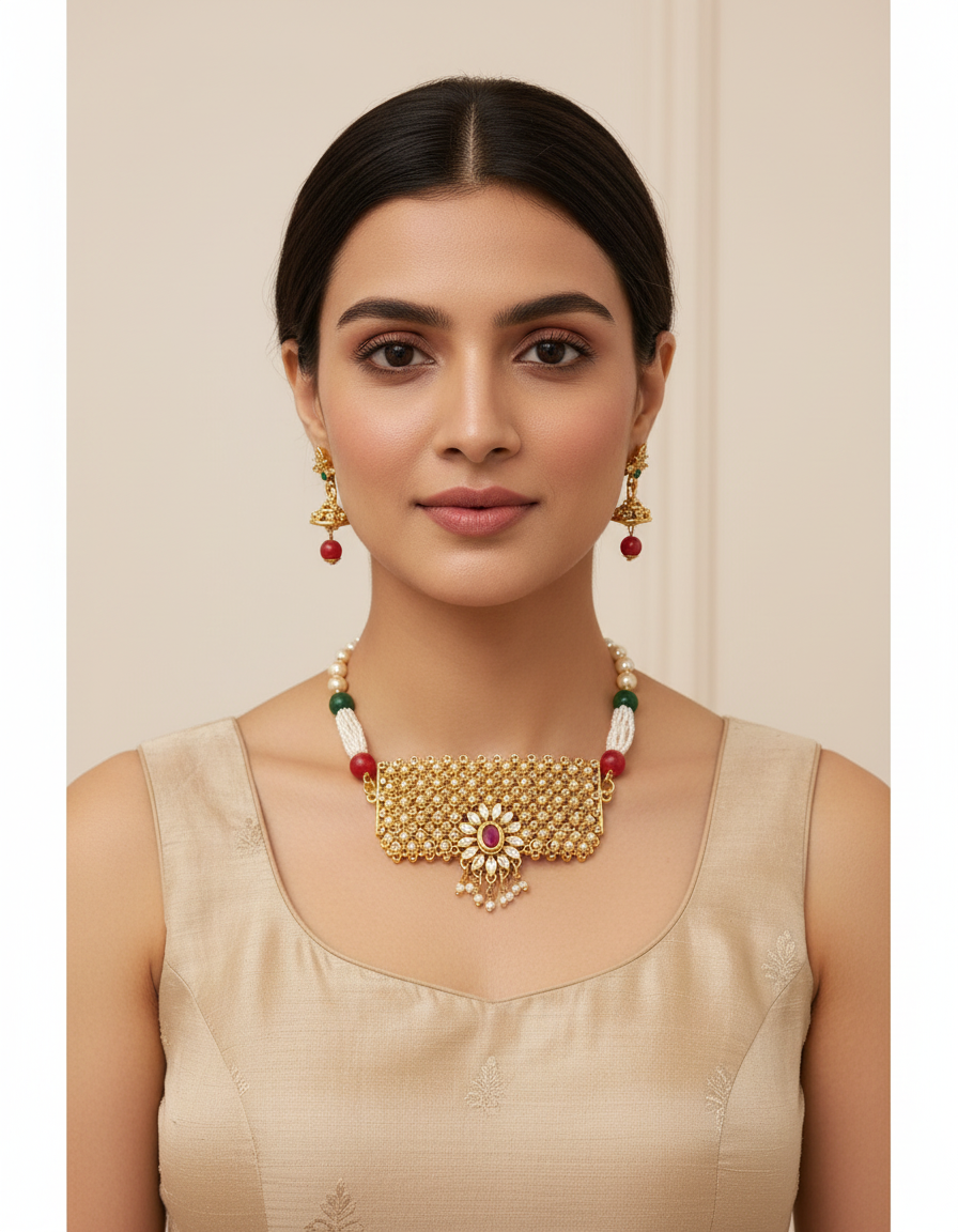 Indian Ethnic Moti Kundan Aad Set 1