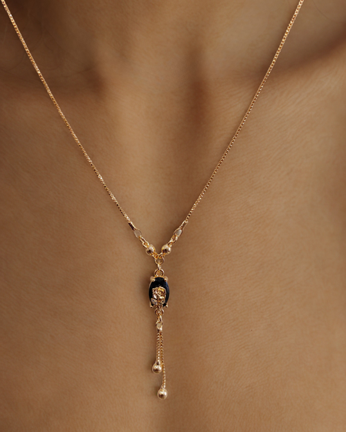 Rose Gold Chain Pendant with Black Stone