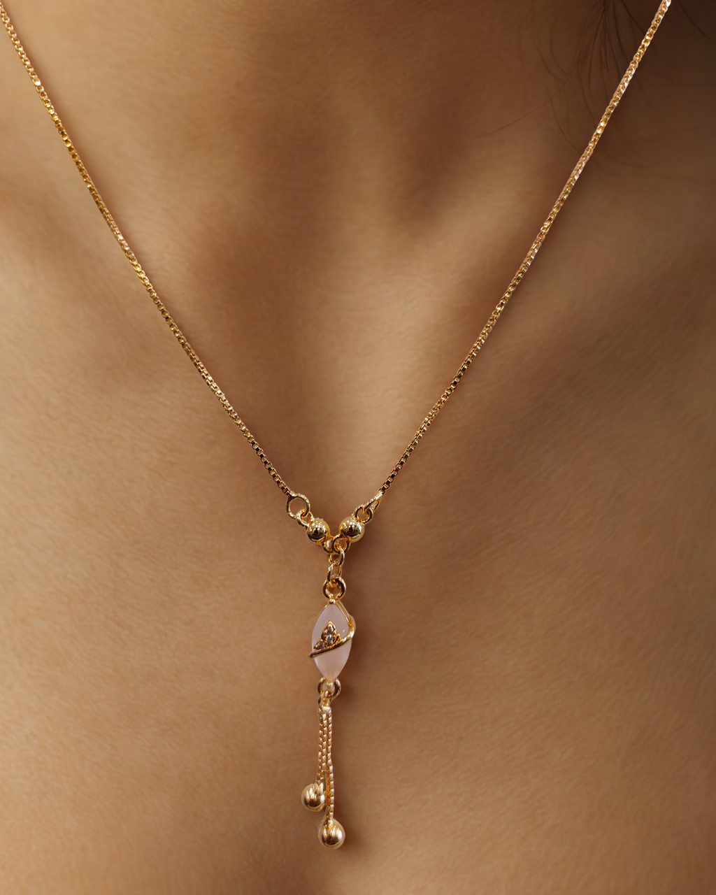 Rose Gold Chain Pendant with Cream Stone