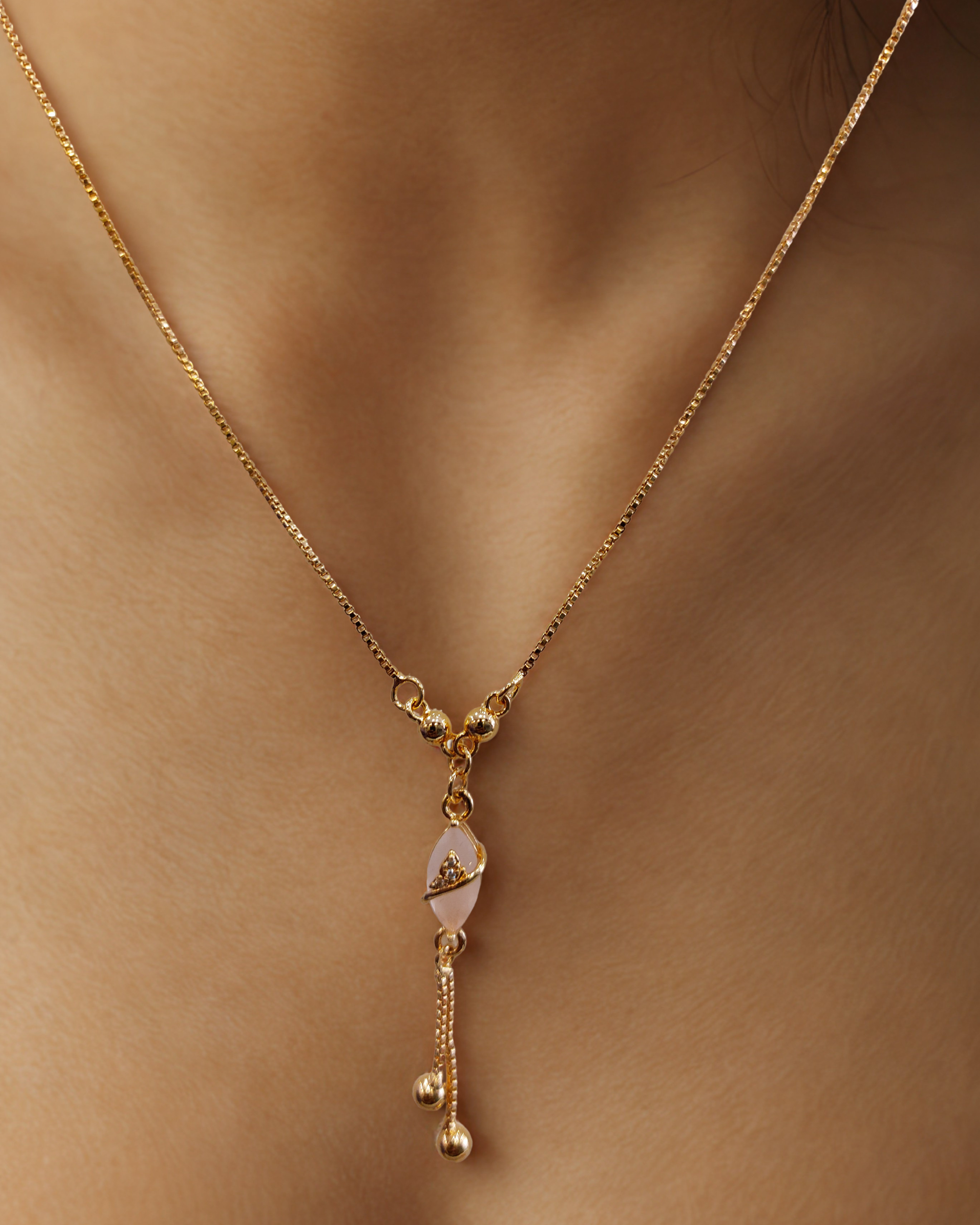 Rose Gold Chain Pendant with Cream Stone