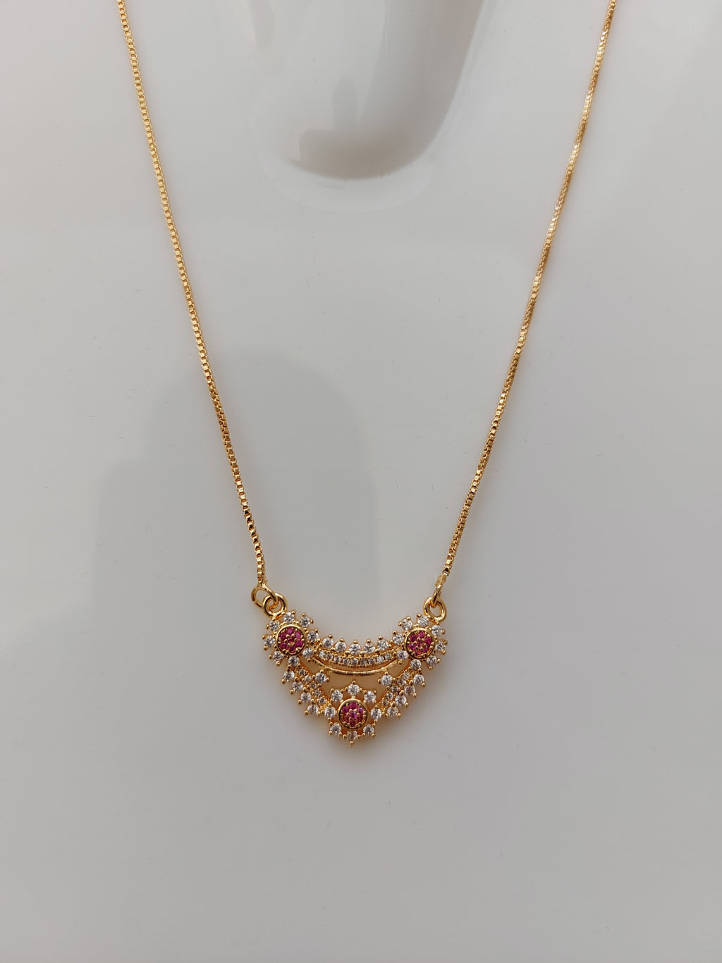 Ruby CZ Crescent Pendant 