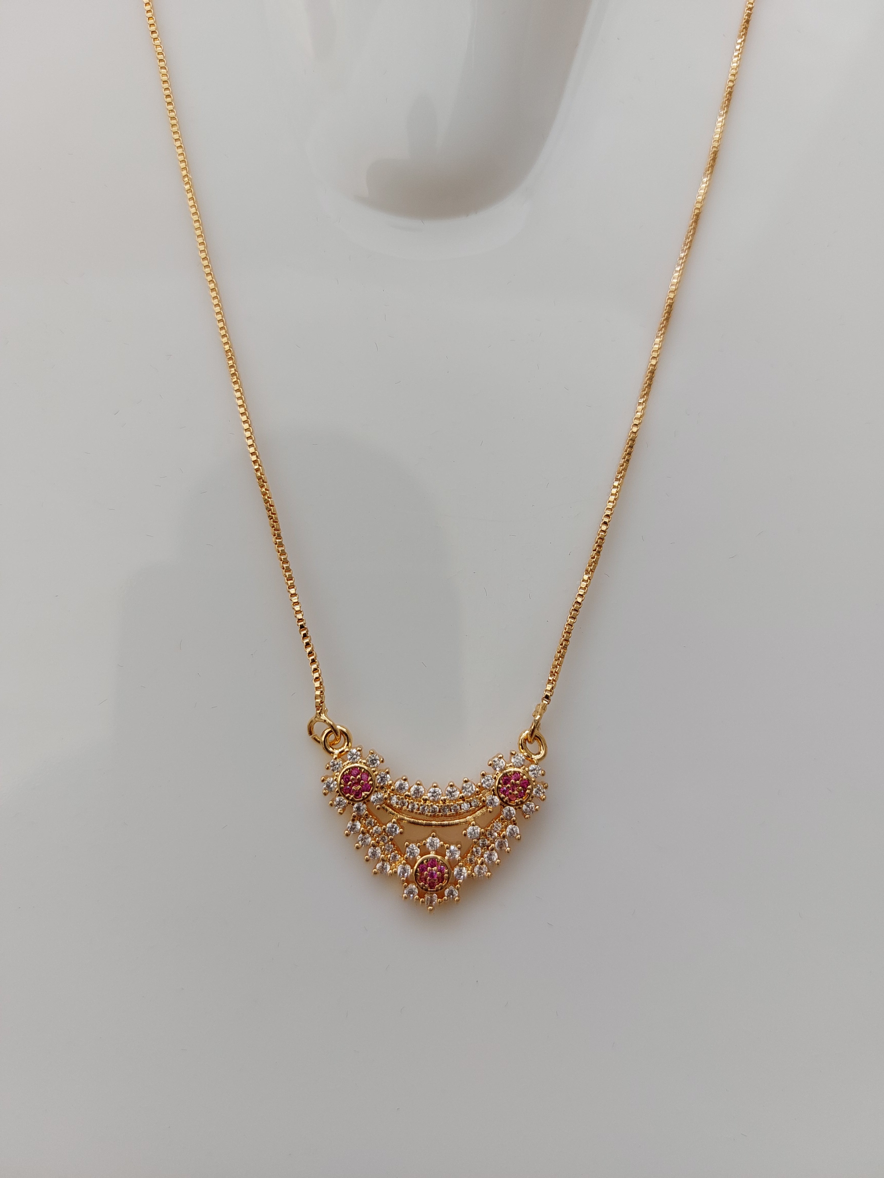 Ruby CZ Crescent Pendant 
