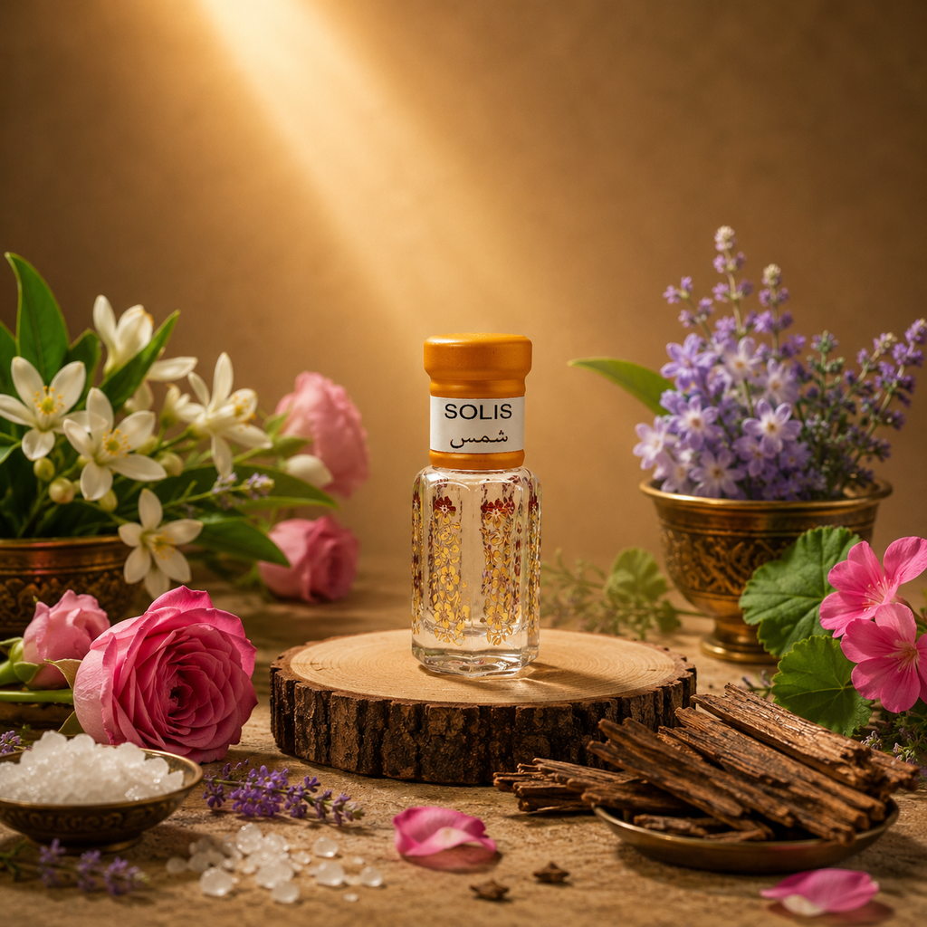 Solis attar perfume with a premium long-lasting fragrance, luxury ittar for men and women, crafted for everyday elegance.